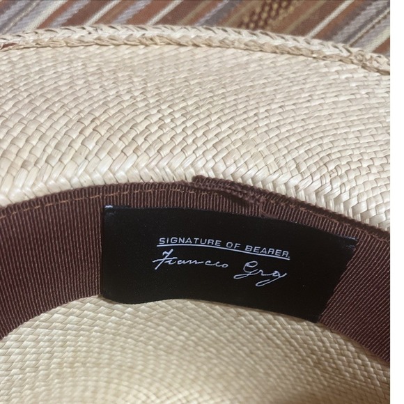 Frances Grey Hand Woven Straw Panama Hat Two Tone Cream Brown Wide Brim Fedora - Picture 10 of 14